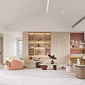 Modern Entertainment Room Interior With Pink Bean Bag Chair Coffee Tables Bookshelves Rug And Decorations