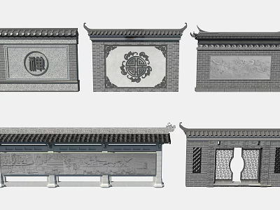 Traditional Chinese Garden Wall With Carved Patterns Tile Roof And Decorative Motifs 3d model