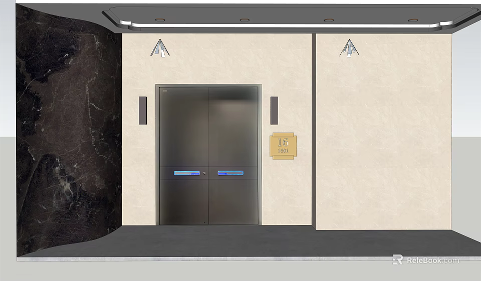 Modern Elevator Double Doors With Stainless Steel Design In Building Interior 3d model 