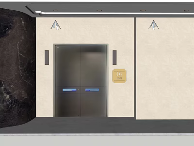 Modern Elevator Double Doors With Stainless Steel Design In Building Interior 3d model