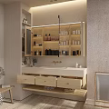 Modern Bathroom Vanity With Double Sink Wooden Cabinet And Mirror Shelves