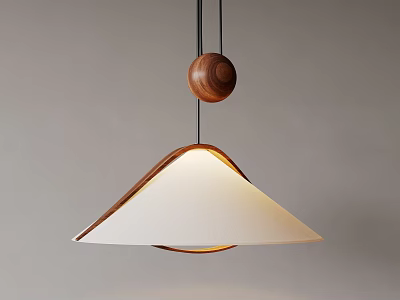 Modern Minimalist Pendant Light With White Lampshade And Wooden Accents Design 3d model
