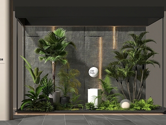 Indoor landscaping courtyard sketch plant pile landscape tree fern stone plant combination 3d model