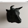 Sculptural Dark Green Bull Head Animal Wall Decor Hanging on White Wall