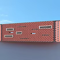 Red Brick Building Model Structure With Rectangular Shape And White Sections Arranged On Blue Background 3d model