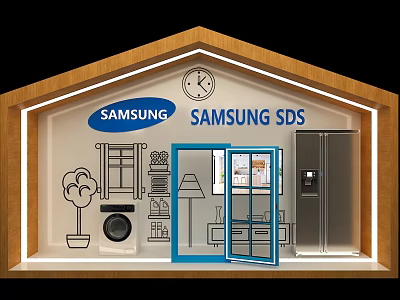 Samsung SDS Home Product Display With Window Bookshelf Lamp Washing Machine And Refrigerator 3d model