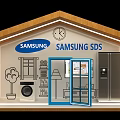 Samsung SDS Home Product Display With Window Bookshelf Lamp Washing Machine And Refrigerator