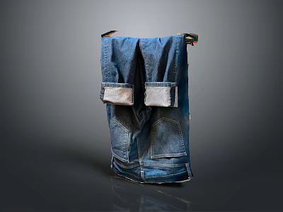 Blue Denim Jeans Hanging On Hanger With Flap Pockets And Casual Design 3d model