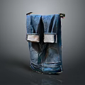 Blue Denim Jeans Hanging On Hanger With Flap Pockets And Casual Design