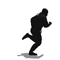 Dynamic game movie character in black costume with masked face running