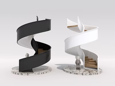 Modern Black And White Spiral Staircase Design With Elegant Curved Structure And Marble Base 3d model