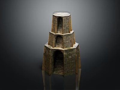 Ancient Stone Tower With Multi Tiered Structure Arched Doorway And Detailed Architecture 3d model