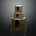 Ancient Stone Tower With Multi Tiered Structure Arched Doorway And Detailed Architecture 3d model