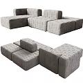 Gray Sectional Sofa with Woven Texture and Modular Design for Living Room