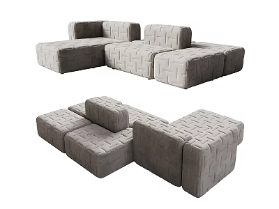 Gray Sectional Sofa with Woven Texture and Modular Design for Living Room 3d model