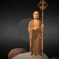 Exquisite Standing Buddhist Figure Sculpture Holding Decorative Staff And Golden Orb