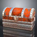 Vintage Red Treasure Chest With Metal Straps Rivets And Decorative Lock On Reflective Black Surface