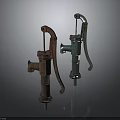 Vintage Manual Water Pumps in Rustic Red and Green Old Fashioned Design
