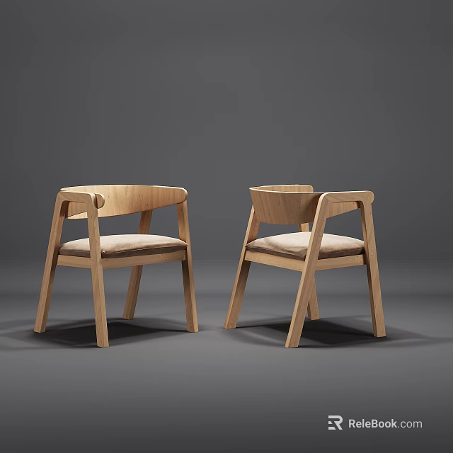 Two Modern Leisure Chairs With Wooden Frame And Upholstered Seat Design 3d model 