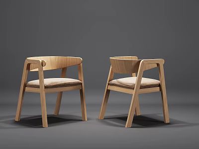 Two Modern Leisure Chairs With Wooden Frame And Upholstered Seat Design 3d model