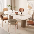 Cream Style Dining Table and Chair Combination Rectangular Dining Table Lamb Fleece Dining Chair French Style Stone Dining Table 3d model
