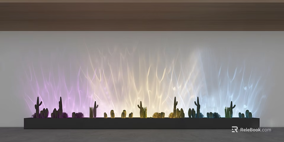 Colorful Decorative Lights With Wavy Light Patterns On Wall And Cactus Silhouettes 3d model 