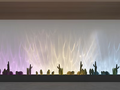 Colorful Decorative Lights With Wavy Light Patterns On Wall And Cactus Silhouettes 3d model
