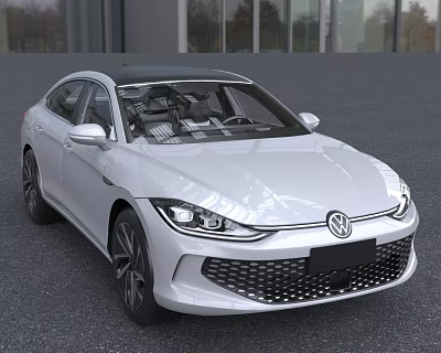 White Volkswagen Sedan With Modern Exterior Design Front Grille Sleek Headlights And Alloy Wheels 3d model