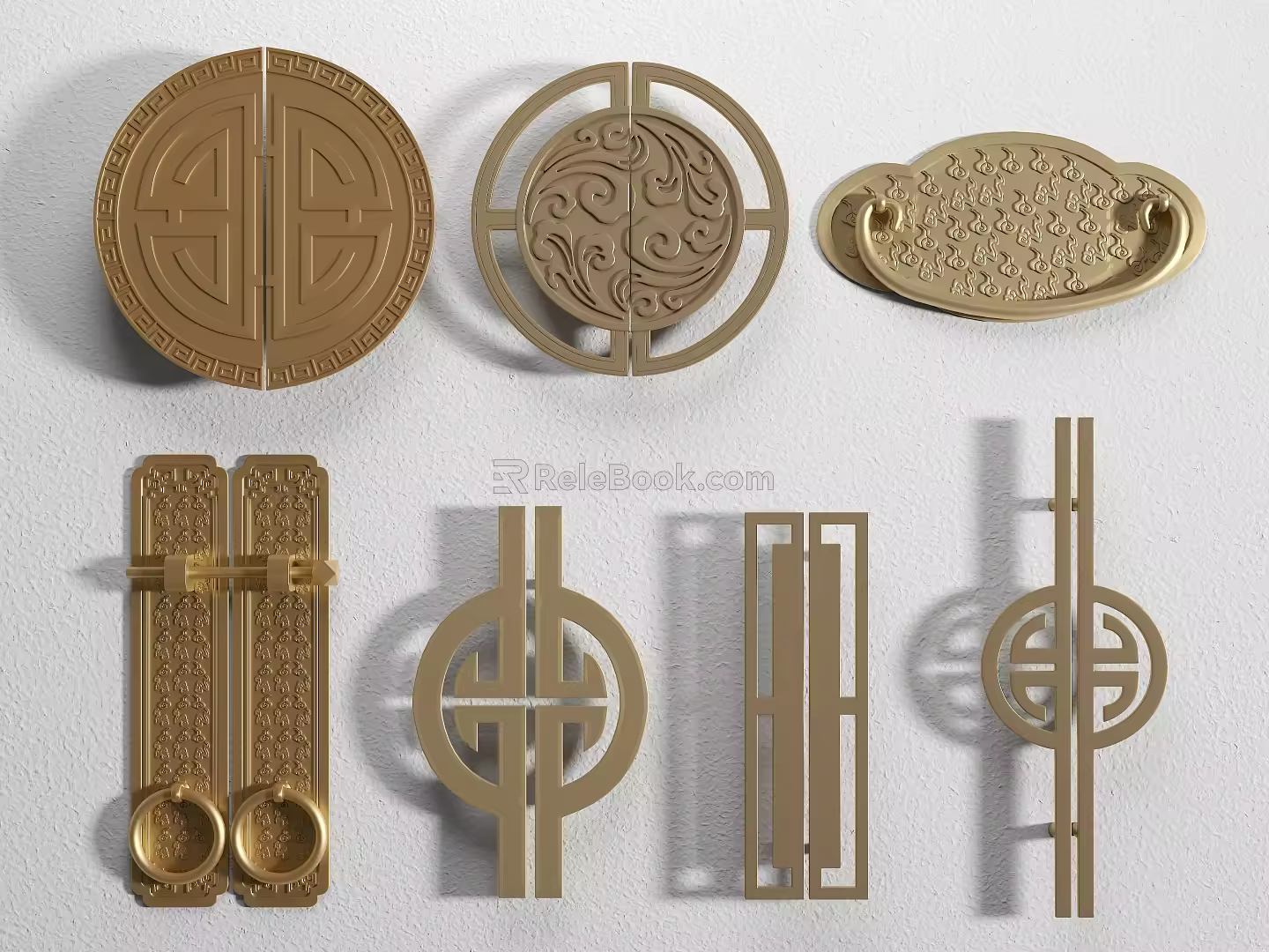 New Chinese Style Handle Brass Handle Classical Wardrobe Handle Bronze Cabinet Door Handle Drawer Handle 3d model