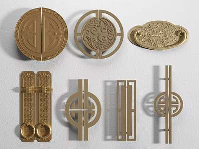 Golden Decorative Furniture Handles With Traditional Patterns And Various Shapes 3d model