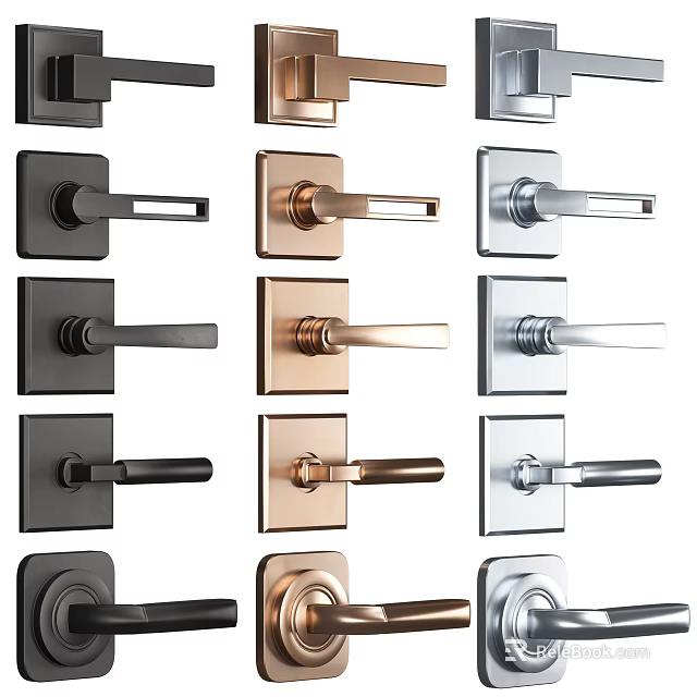Modern Door Handles with Various Finishes Black Gold Silver and Contemporary Lever Designs 3d model 