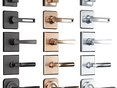 Modern Door Handles with Various Finishes Black Gold Silver and Contemporary Lever Designs 3d model