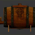 Wooden Barrel with Metal Hoops Handle and Lid on Wooden Stand for Daily Use