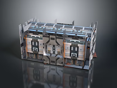 Modern Architectural Landscape With Multi storey Building Metallic Roof Walls And Symmetrical Industrial Design 3d model