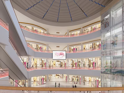 Modern Shopping Mall Atrium With Domed Ceiling Multi Level Stores And Digital 3d model