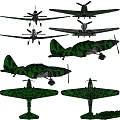 Green Camouflage Military Propeller Airplanes Side View Design Illustration