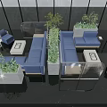 Modern Blue Sofa Coffee Table Set With Green Plants Interior Design 3d model