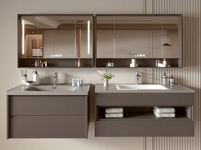 Modern Bathroom Vanity Cabinet with Double Sink Mirrored Cabinets and Towel Storage 3d model