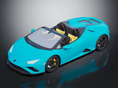 Blue Convertible Sports Car With Yellow Seats Black Wheels And Modern Sporty Design 3d model