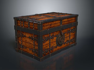 Vintage Wooden Storage Trunk With Metal Decorative Accents And Lock 3d model