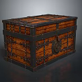 Vintage Wooden Storage Trunk With Metal Decorative Accents And Lock