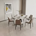 Modern Round Dining Table Set With Six Beige Chairs And Decorative Elements 3d model