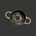 Sculptural Carving Of Ancient Ceramic Vessel With Double Handles And Patina Texture