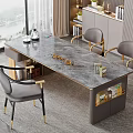 Elegant Modern Tea Table And Chairs With Marble Top Gold Accents And Window View 3d model