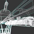 Industrial Electric Tram On Elevated Metal Tracks With Vintage Design Features