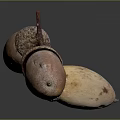 Decorative Ornament Set With Three Acorn Shaped Wooden Pieces And Natural Texture