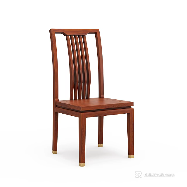 Simple Design Mahogany Dining Chair With Vertical Slat Back And Gold Foot Caps 3d model 