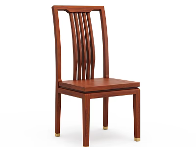 Simple Design Mahogany Dining Chair With Vertical Slat Back And Gold Foot Caps 3d model