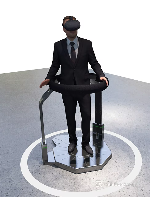 Stand Up Amusement Equipment Featuring Circular Handrail And White Circle Platform 3d model 