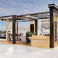 Chinese Style Exhibition Pavilion With Wooden Structure Glass Walls And Display Elements